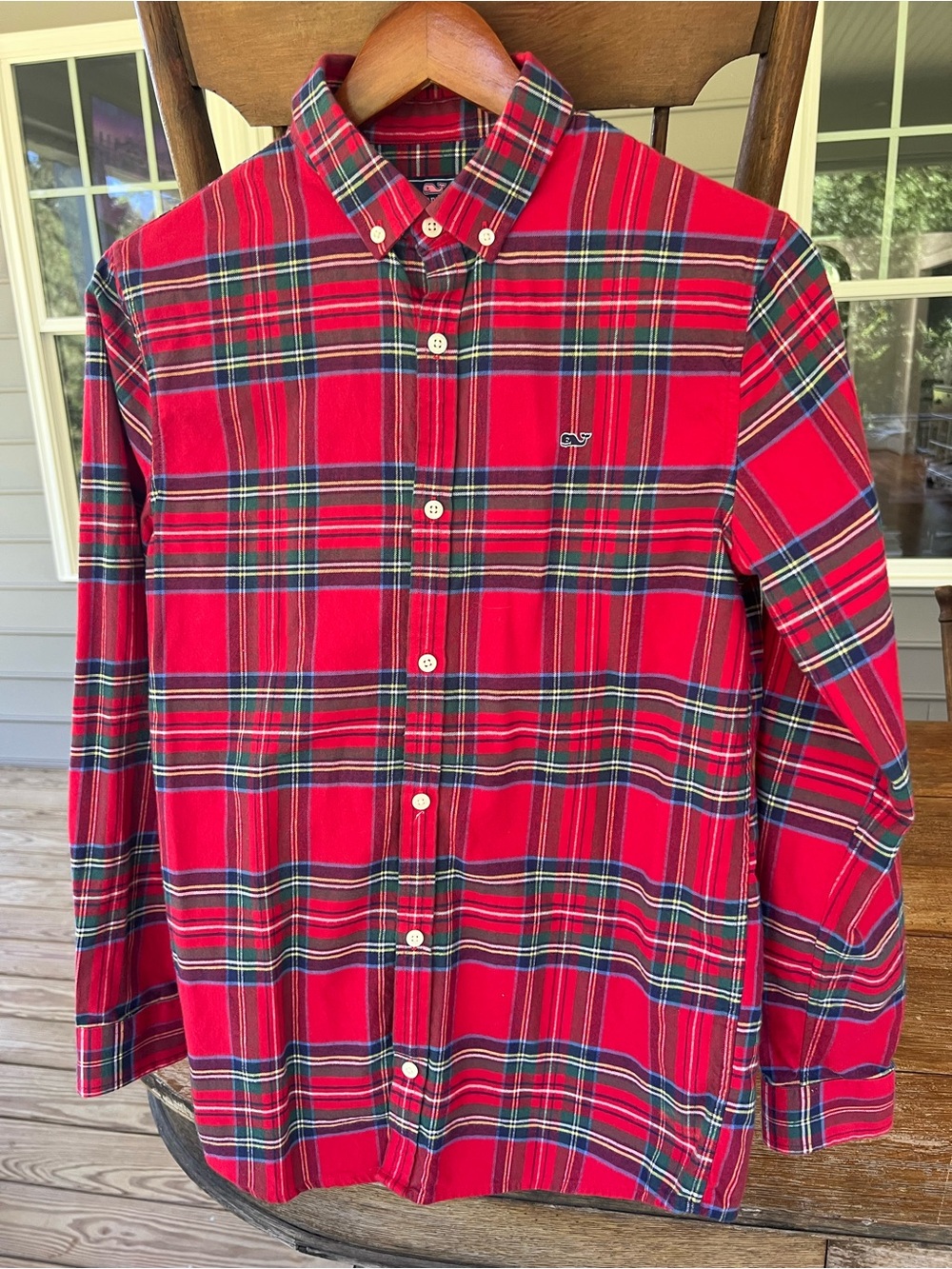 Vineyard Vines Boys Large Red Tartan Flannel Whale Button Up Shirt Long Sleeve